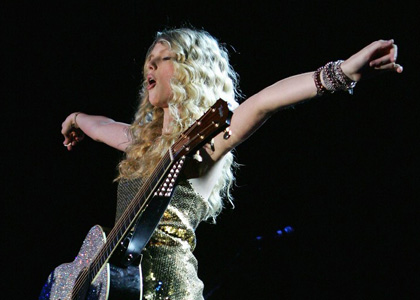 Taylor Swift at one of her concerts.
