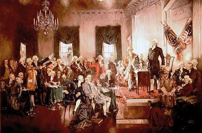 Mural of the framers signing the U. S. Constitution.
