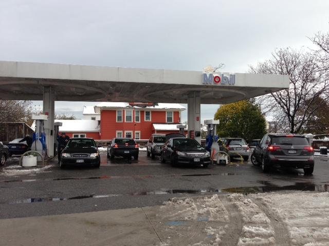 Following the storm, lines for the Mobil station on North Ave. stretched down Brookside Place.