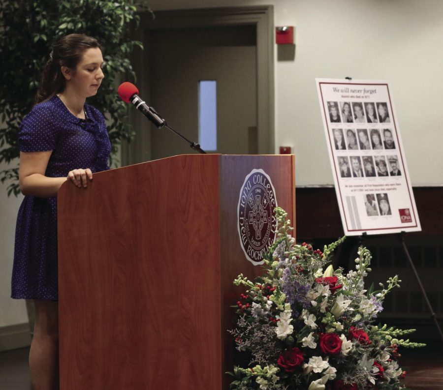 SGA President Kayla Kosack read off the names of Iona Alumni who lost their lives on 9/11.
