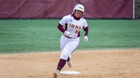 Iona sophomore Jasmine Temple sprints around the bases.
