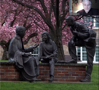 Br. Gunn explained how the statue of Edmund Rice in the quad portrays his relational teaching style. 