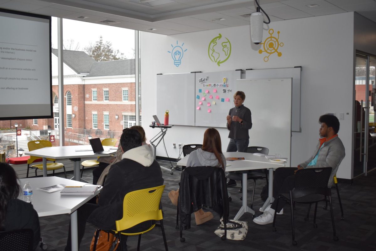 Hynes Institute Designer-in-Residence Lisa Yokana teaches students how to curate a business idea story that appeals to target audience demographics.