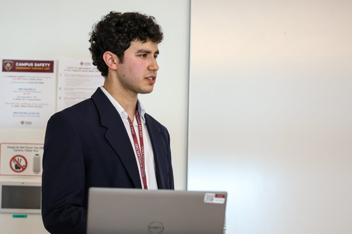 Christopher Gambino ‘27 at Iona’s 2026 Scholars Day
